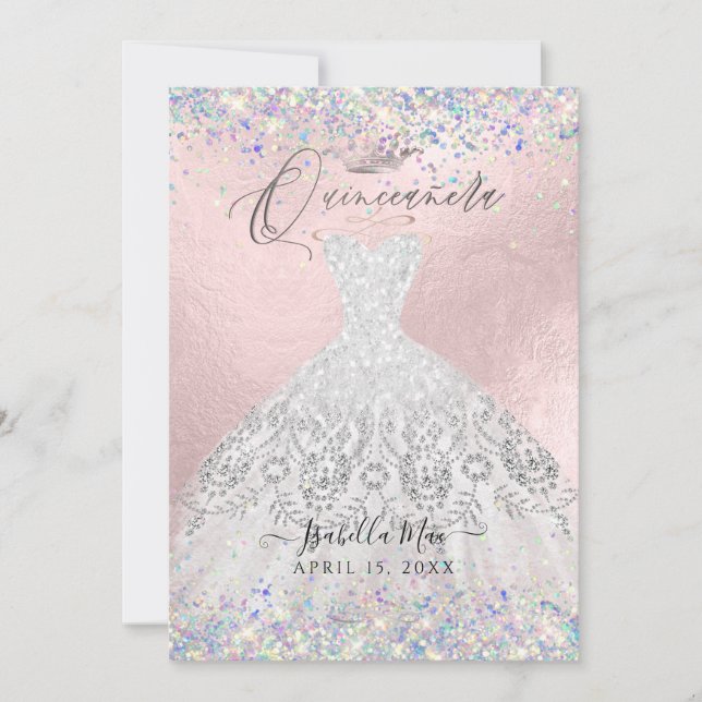 Convite Quinceanera White Dourada Dust Gliter (Frente)