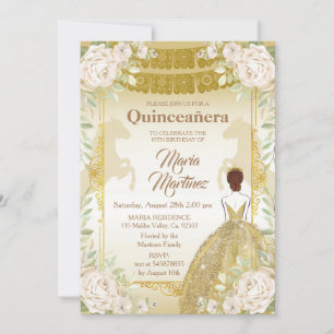 Convite Quinceanera White e Dourado Aniversário Mexicano 