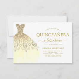 Convite Quinceanera White e Glitter Sparkle Dourado
