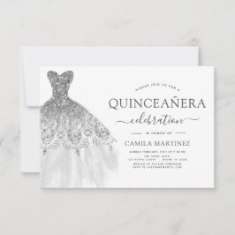 Convite Quinceanera White e Silver Glitter Sparkle
