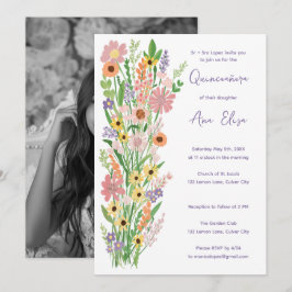 Convite Quinceañera Wildflower Foto Personalizada Pintada