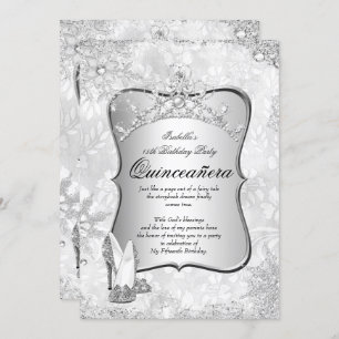 Convite Quinceanera Winter Wonderland Silver Snowflake 2
