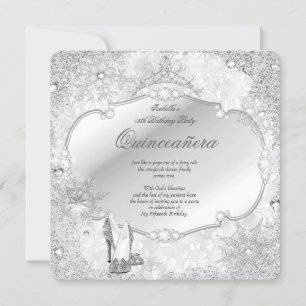 Convite Quinceanera Winter Wonderland Silver Snowflake A