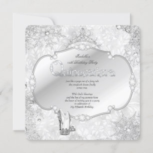 Convite Quinceanera Winter Wonderland Silver Snowflake B