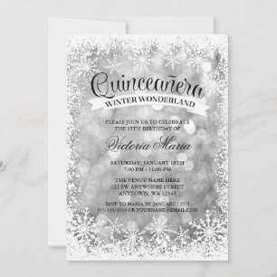 Convite Quinceanera Winter Wonderland Silver Sparkle