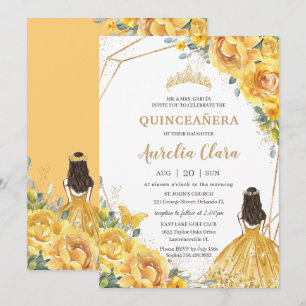Convite Quinceañera Yellow Floral Dourada Princesa 15 Ano