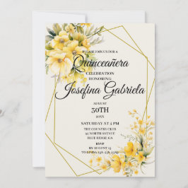 Convite Quinceañera Yellow Gold Invitation