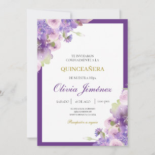 Convite Quinceñera de flores roxas