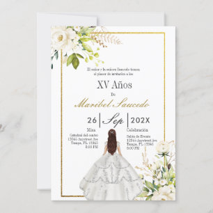 Convite Quinceñera de vestido branco