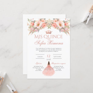 Convite Quinceñera em língua espanhola, de cor ros