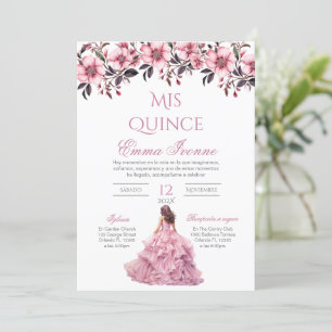 Convite Quinceñera em língua espanhola, de cor ros