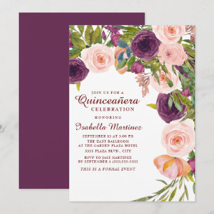 Convite Quinceñera Floral Rosa Elegante