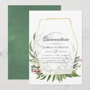 Convite Quinceñera Geométrica Herbário Florestal Aquare