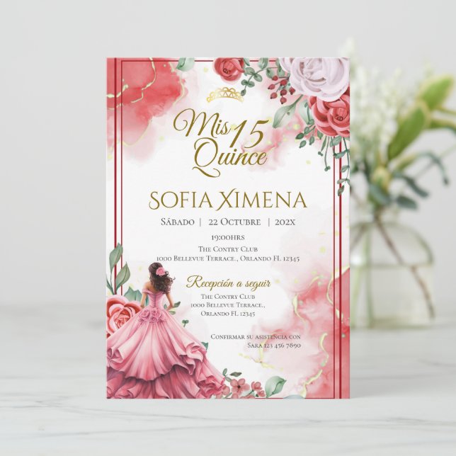 Convite Quincenera Invitation in Spanish Boho (Em pé/Frente)