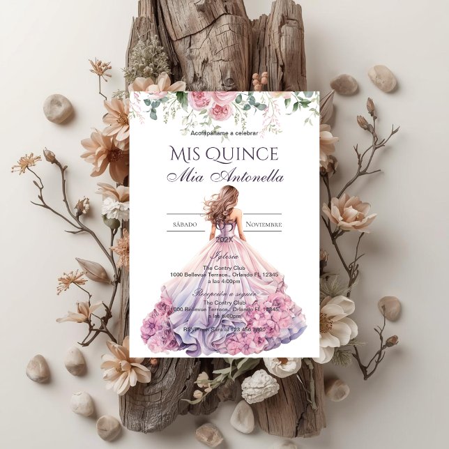 Convite Quincenera Invitation in Spanish BohoFloral (Criador carregado)
