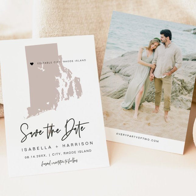 Convite Quinn Blush Pink Rhode Island Map Salve a Data (Criador carregado)