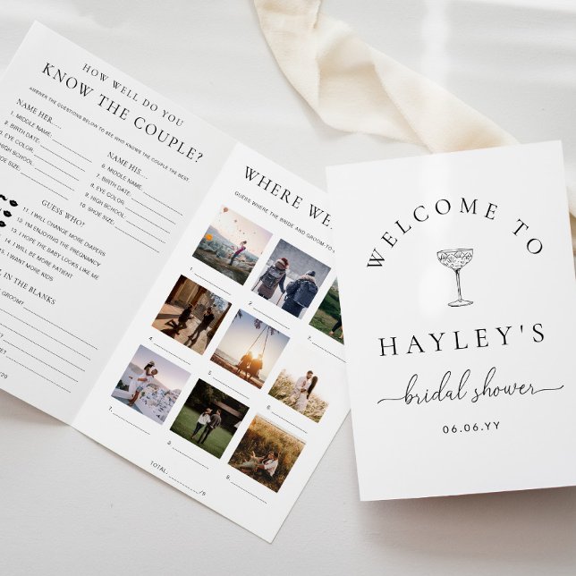 Convite Quinn Script Bridal Shower Game and Menu Booklet (Criador carregado)