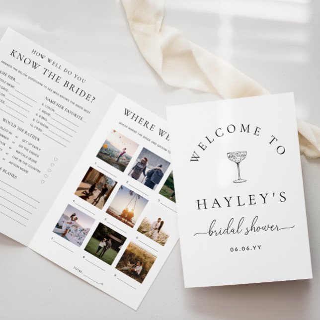 Convite Quinn Script Bridal Shower Game and Menu Booklet (Criador carregado)