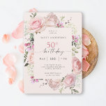Convite Quinquenta Festa de aniversário Floral Rosa Femini<br><div class="desc">Comemore um aniversário de 50 anos em estilo feminino encantador com este irresistível convite de aniversário floral a rosa pastel. Rosas rosa femininas, flores misturadas e verde rodeiam seu texto num quadro floral elegante. Todo o texto pode ser personalizado para o seu partido, incluindo a idade do convidado de honra....</div>