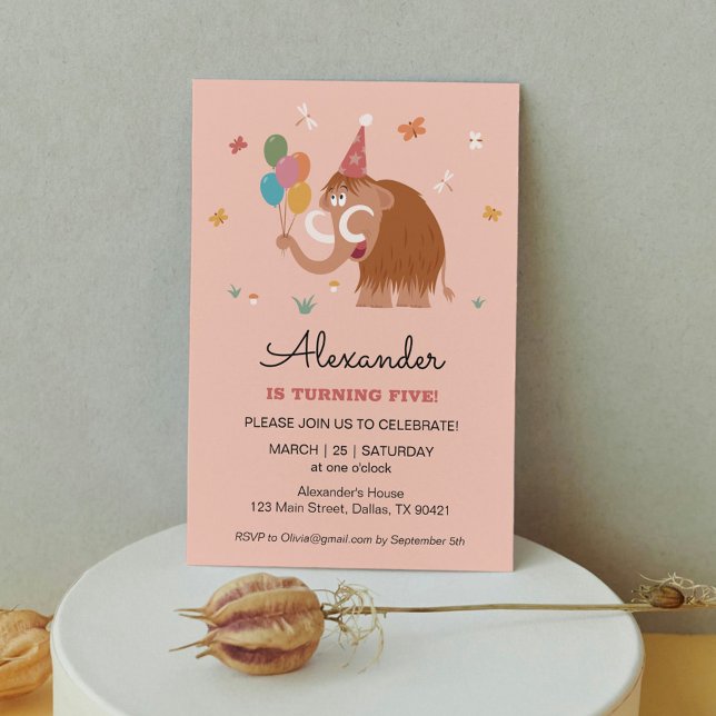 Convite Quinta 5 Cartoon de Chapéu Feliz Balões de Mamute (Criador carregado)