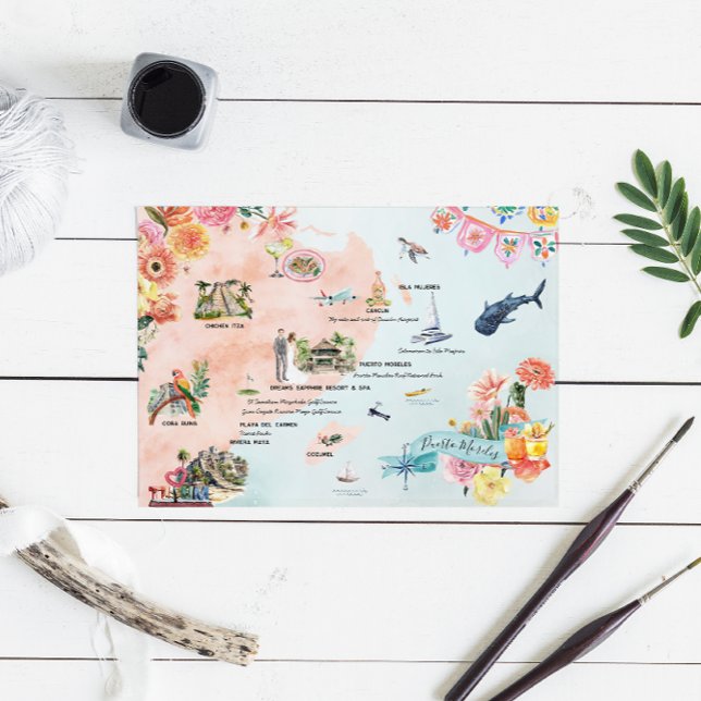 Convite Quintana Roo | Mapa Itinerário de Casamento de Des (Criador carregado)