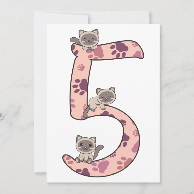 Convite Quinto Aniversário Do Gato Siamês Para Crianças -  (Frente)