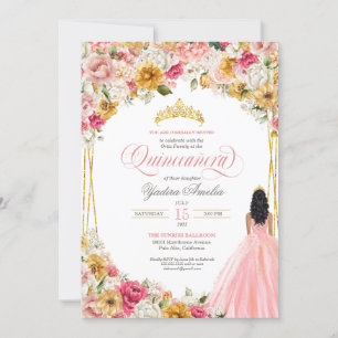 Convite Quinto-Cânera Amarelo-Cor-de-Rosa-Esbranquiçada