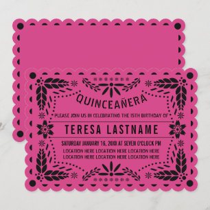 Convite Quinto ceañera cor-de-rosa papel picado