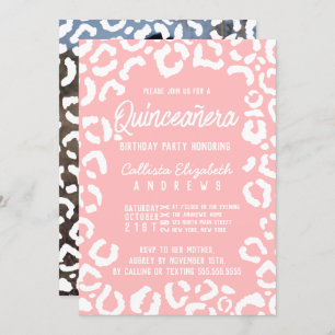 Convite Quinto-Cena de Coral Branco Cheetah Leopard