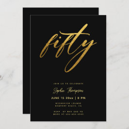 Convite Quinto Elegante Mínimo Preto e Dourado 50º Anivers