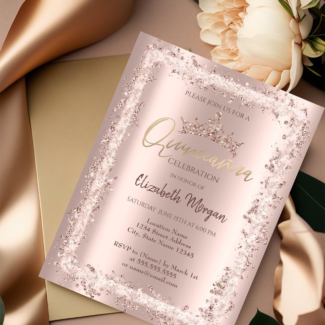 Convite Quinto Quinceañera com a Coroa da Frame Glitter Do (Criador carregado)