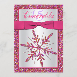 Convite Quinto, Silver Glitter Snowflake Quinceanera Convi