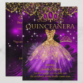Convite Quinze Anos Aniversário Tiara Roxo Magenta Dourado