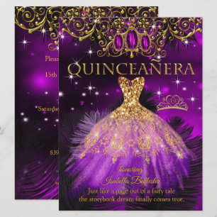 Convite Quinze Anos Aniversário Tiara Roxo Magenta Dourado