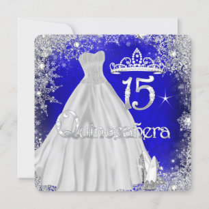 Convite Quinze Anos Azul Prata Flocos de Neve Festa