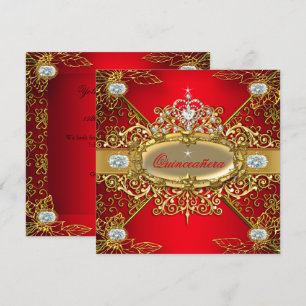 Convite Quinze Anos de Elite Vermelho Dourado Damasko Fest