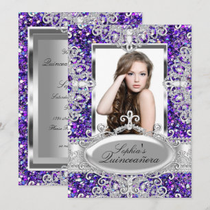 Convite Quinze Anos de Glamour de Purpurina Roxa e Diamant