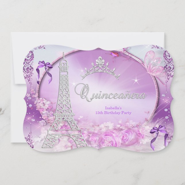 Convite Quinze Anos de Princesa Mágico Roxo Prata 2 (Frente)