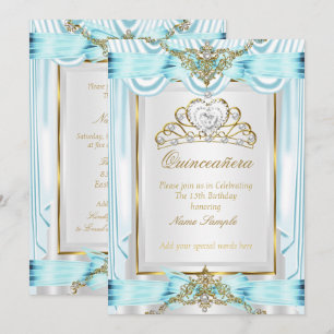 Convite Quinze Anos Elegante Azul Turquesa Dourado Prata B