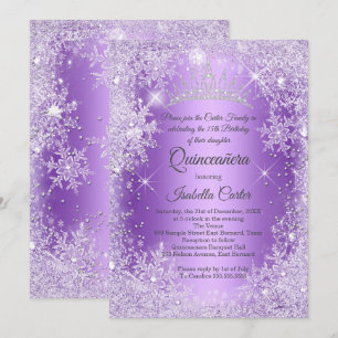 Convite Quinze Anos Floco de Neve Roxo Inverno Encantado