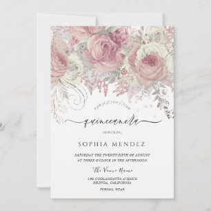 Convite Quinze Anos Floral Encantado Silver Blush