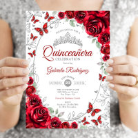 Quinze Anos Floral Prata Vermelha