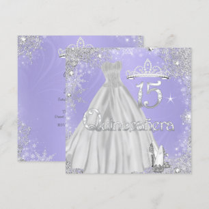 Convite Quinze Anos Lilac Flocos de Neve Prata Festa