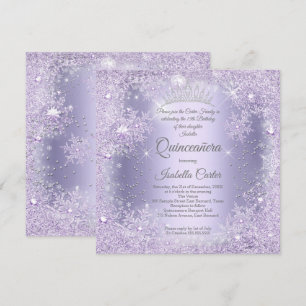 Convite Quinze Anos Lilás Roxo Floco de Neve Festa de Inve