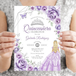 Convite Quinze Anos Lilás Roxo Prata Loira Menina Floral