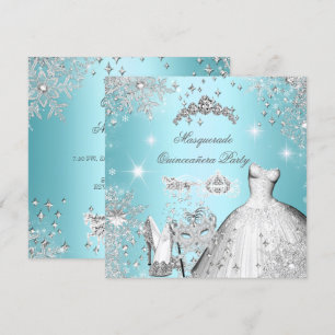 Convite Quinze Anos Máscara Magia Princesa Azul Teal