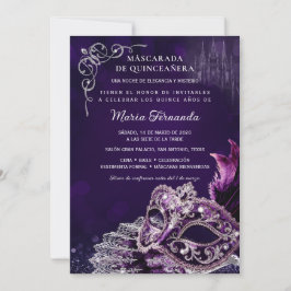 Convite Quinze Anos Mascarada Roxo Prata Elegante