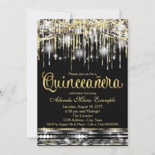 Convite Quinze Anos Preto e Dourado Brilho Glamour Brilho