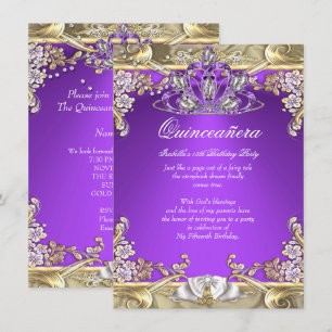 Convite Quinze Anos Roxo Dourado Branco Festa de Aniversár