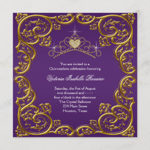 Convite Quinze Anos Roxo e Dourado